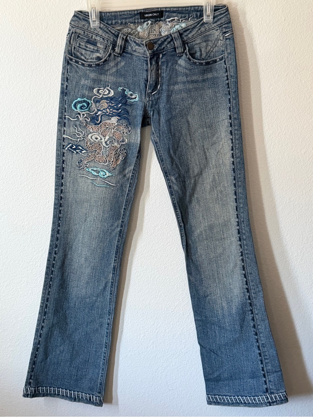 Y2K Virgin Only Emrboidered Stitch Side Low Rise Denim Jeans